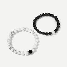 Romwe Men Marble Pattern Beaded Bracelet Set 2pcs