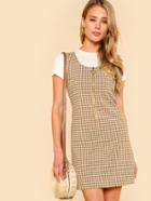 Romwe O-ring Zipper Front Plaid Overall Dress