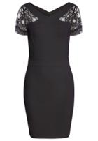Romwe V Neck Lace Insert Black Bodycon Dress