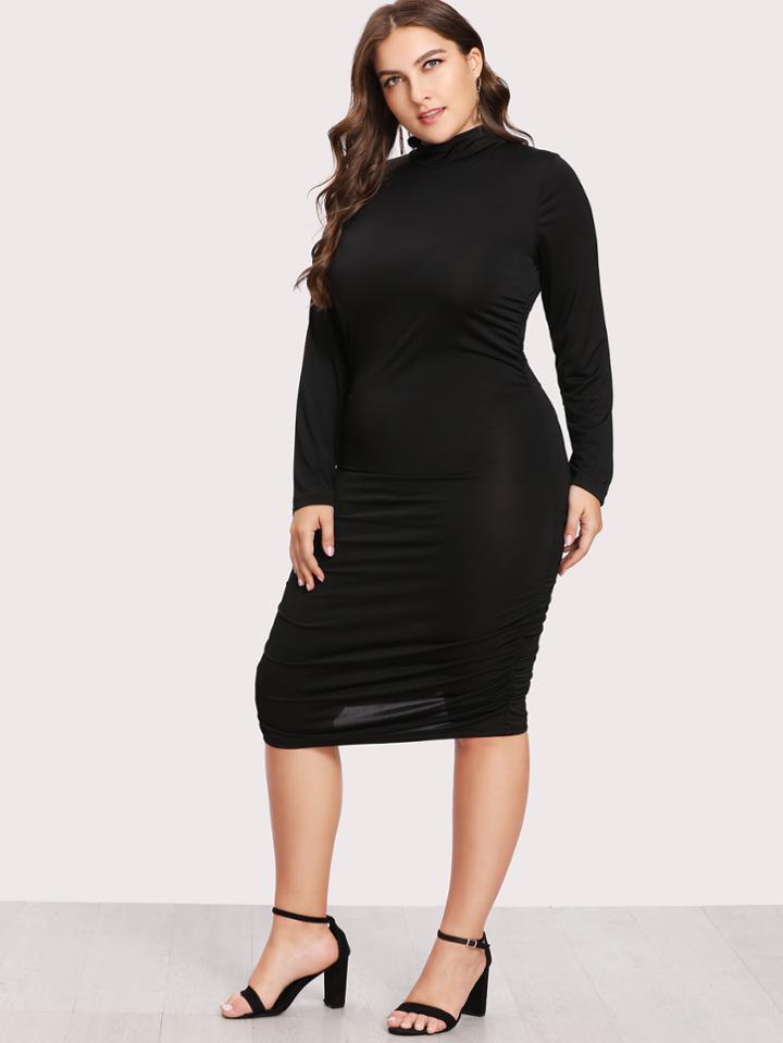 Romwe High Neck Ruched Back Dress