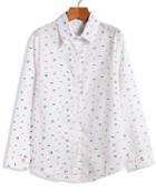 Romwe Lapel Cat Print With Buttons Blouse