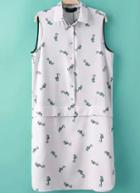 Romwe Lapel Sleeveless Hippocampus Print Dress