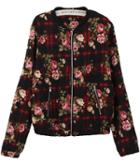 Romwe Floral Check Print Crop Jacket