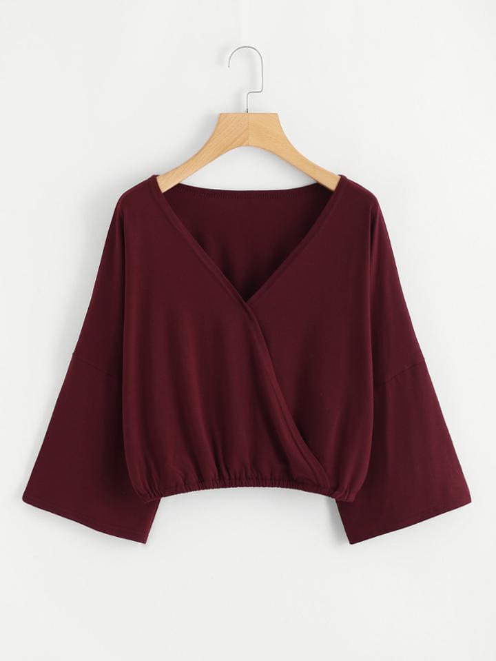 Romwe Surplice Neckline Crop Tee