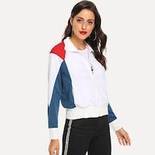 Romwe Color Block Collar Jacket