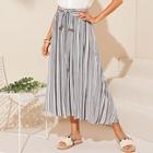 Romwe Vertical Striped Belted Skirt