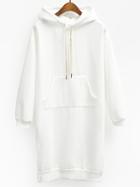 Romwe Hooded Drawstring Split Side Thicken White Sweatshirt Dress