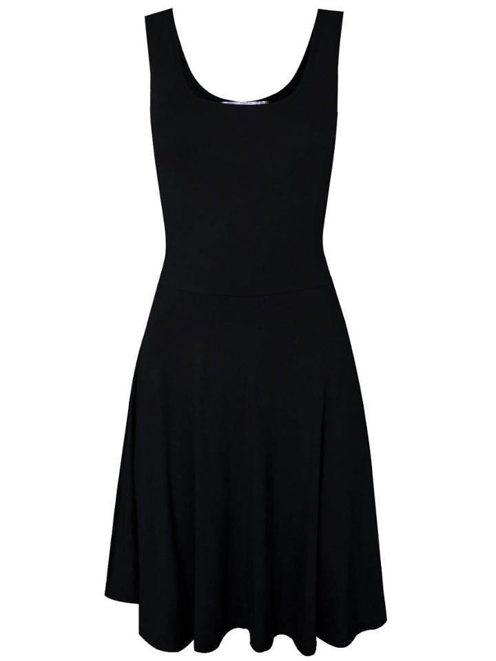 Romwe Black Scoop Neck Open Back A-line Dress