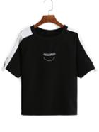 Romwe Raglan Sleeve Contrast Pistol Embroidered T-shirt