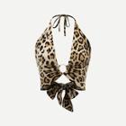 Romwe Ring Detail Leopard Print Halter Top