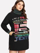 Romwe Slogan Print Split Side Sweatshirt Dress