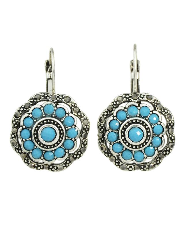 Romwe Blue Beads Flower Stud Earrings