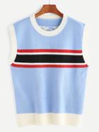 Romwe Sky Blue Striped Trim Back Letter Pattern Sweater Vest