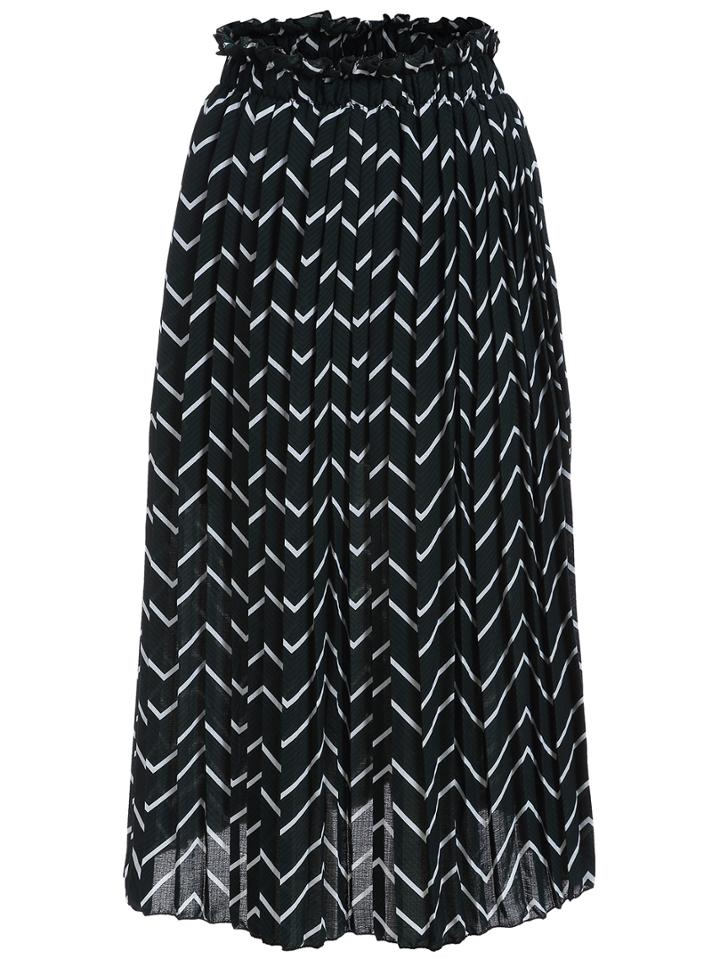 Romwe Elastic Waist Striped Pleated Dark Green Skirt