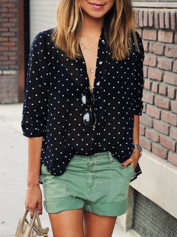 Romwe Black Polka Dot With Buttons Blouse