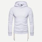 Romwe Men Lace Up Side Plain Hooded Sweatshirt