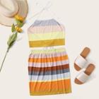 Romwe Colorful Stripe Print Halter Top With Skirt
