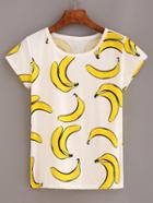 Romwe Banana Print T-shirt - White