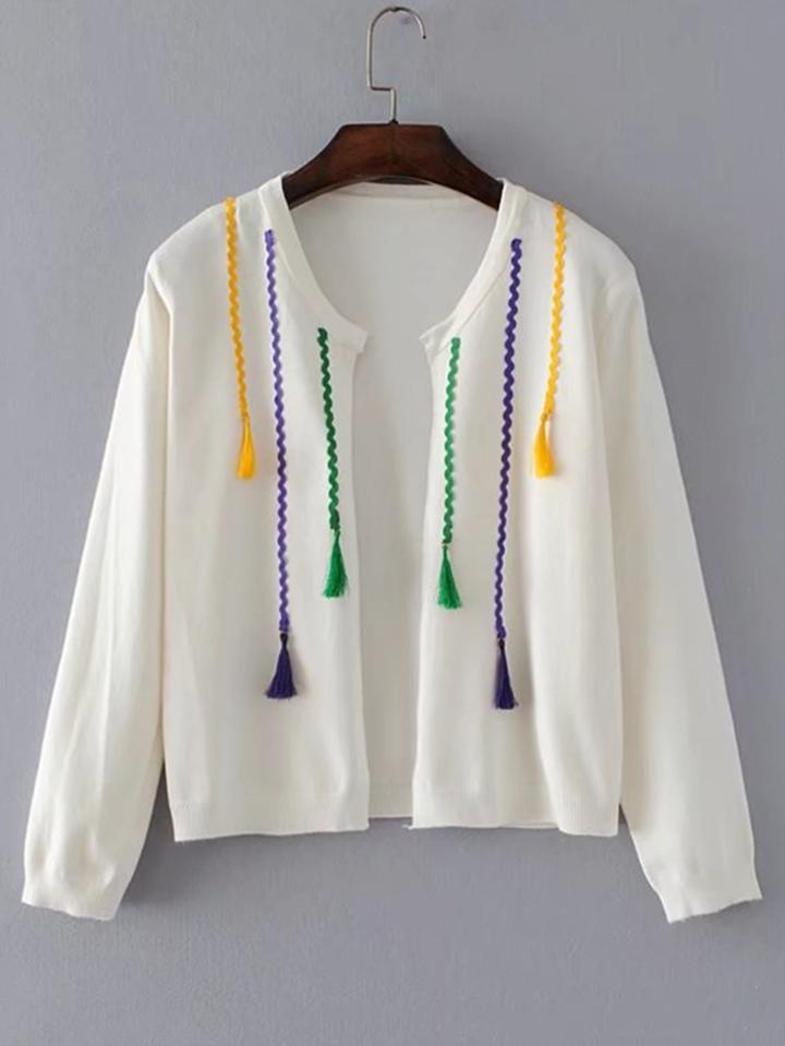 Romwe Tassel Detail Open Front Cardigan