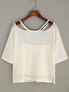 Romwe White Cutout Neck Knit Top With Bandeau