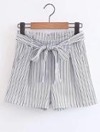 Romwe Pinstripe Shorts With Self Tie