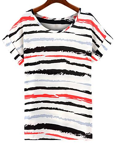 Romwe Cuffed Striped Red Top