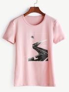 Romwe Pink Man Print T-shirt