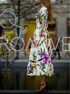 Romwe White Long Sleeve Floral Dress