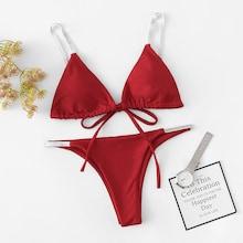 Romwe Drawstring V-plunge Bikini Set