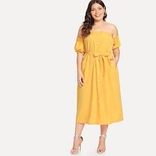 Romwe Plus Off Shoulder Solid Dress