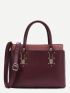 Romwe Burgundy Layered Faux Leather Boxy Tote Bag With Strap