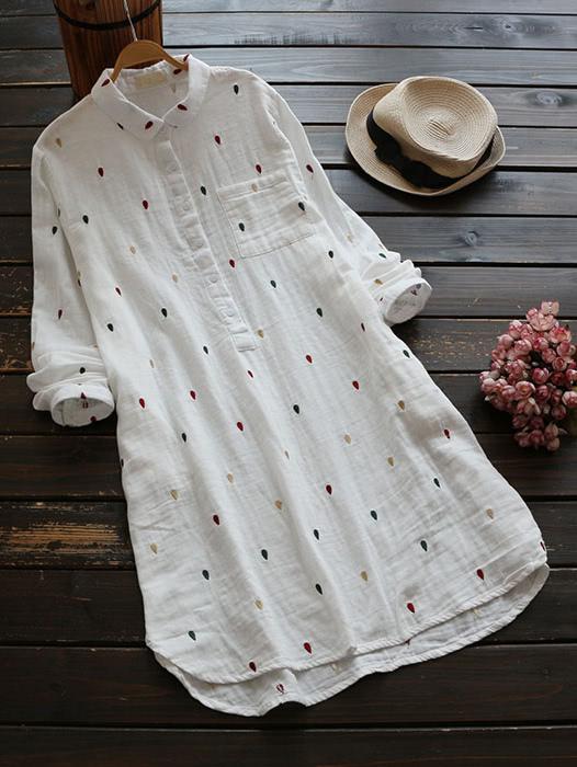 Romwe Embroidered Dip Hem Shirt Dress With Chest Pocket