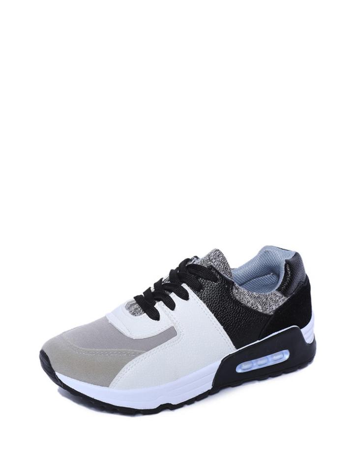 Romwe Contrast Panel Lace Up Pu Trainers