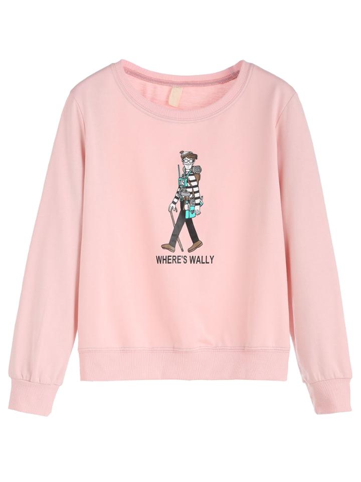 Romwe Pink Cartoon Print Sweatshirt