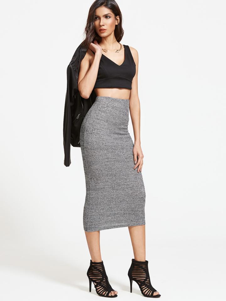 Romwe Ribbed Knit Pencil Skirt
