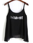 Romwe Spaghetti Strap Letter Print Chiffon Cami Top