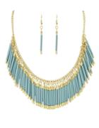 Romwe Beautiful Green Resin Tassel Long Necklace Earrings Jewelry Set