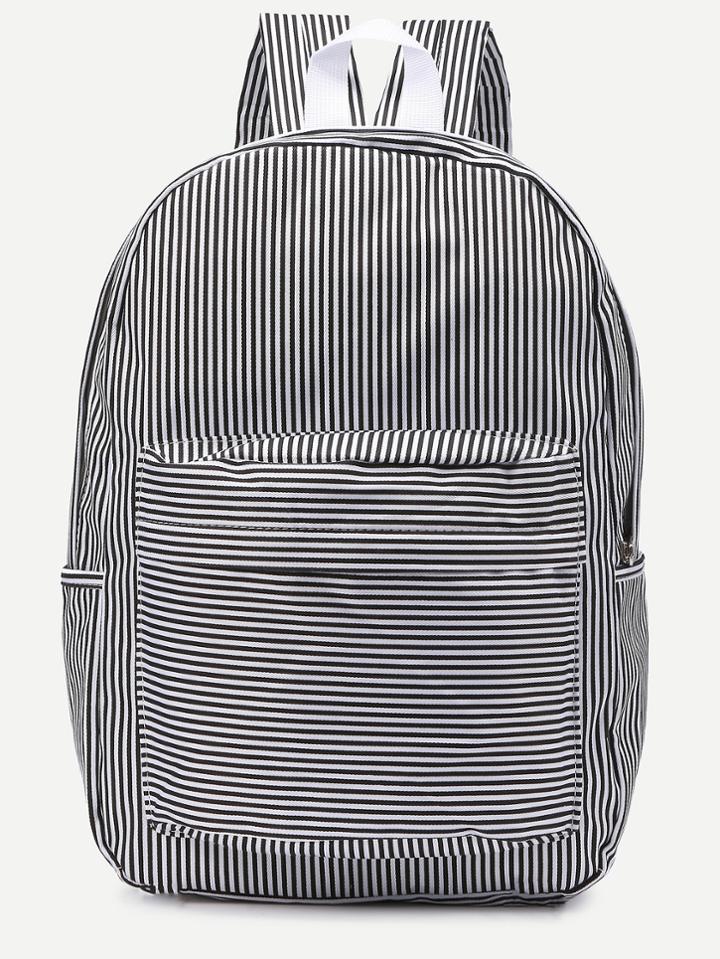 Romwe Black Striped Canvas Backpack