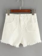 Romwe Frayed Denim White Shorts