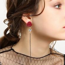 Romwe Floral & Rhinestone Strand Earrings