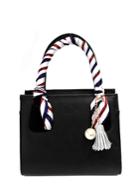 Romwe Faux Pearl & Tassel Charm Bag With Twilly Scarf