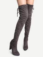 Romwe Grey Suede Point Toe Over The Knee Boots