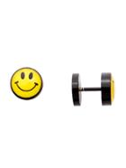 Romwe Black And Yellow Smiling Face Round Earring Studs