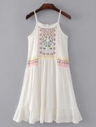 Romwe Ruffle Hem Embroidery Pleated Cami Dress