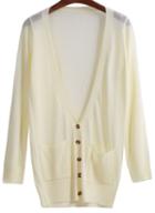 Romwe With Pockets Buttons Yellow Cardigan