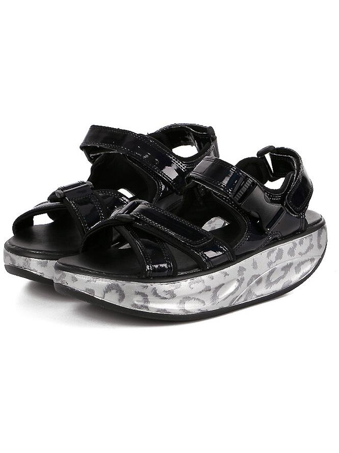 Romwe Black Thick-soled Buckle Pu Sandals