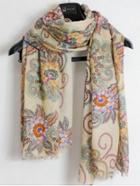 Romwe Florals Frayed Scarf