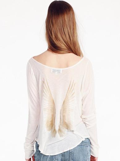 Romwe Wing Print Loose White T-shirt