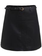 Romwe Pu A-line Skirt With Belt