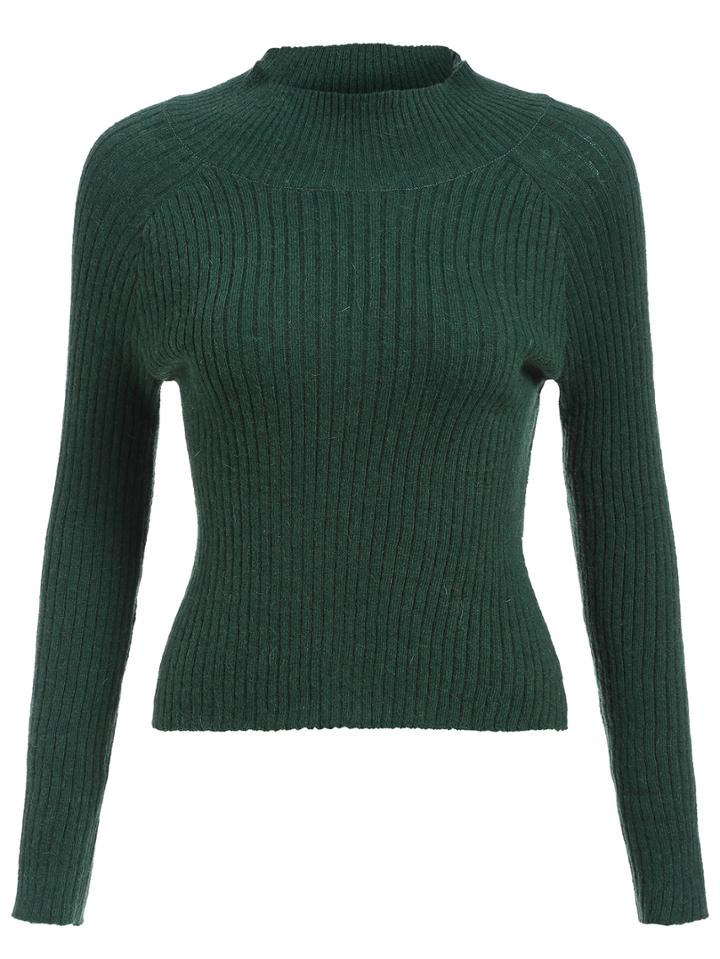 Romwe High Neck Slim Green Sweater
